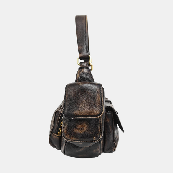 Lambskin Top Handle Bag Brown