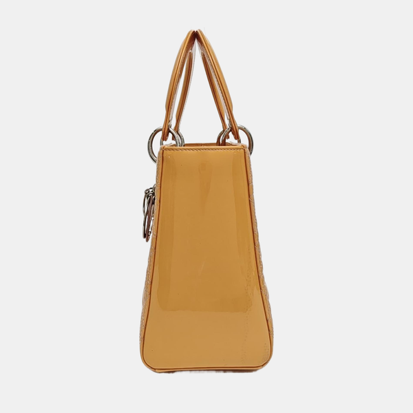 Lady Dior Medium Cannage Patent Leather Beige