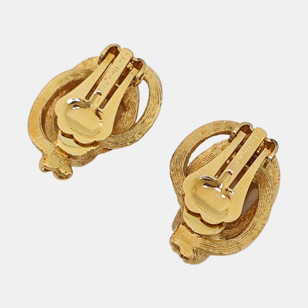 Twist Round Metal Gold Clip On Earrings