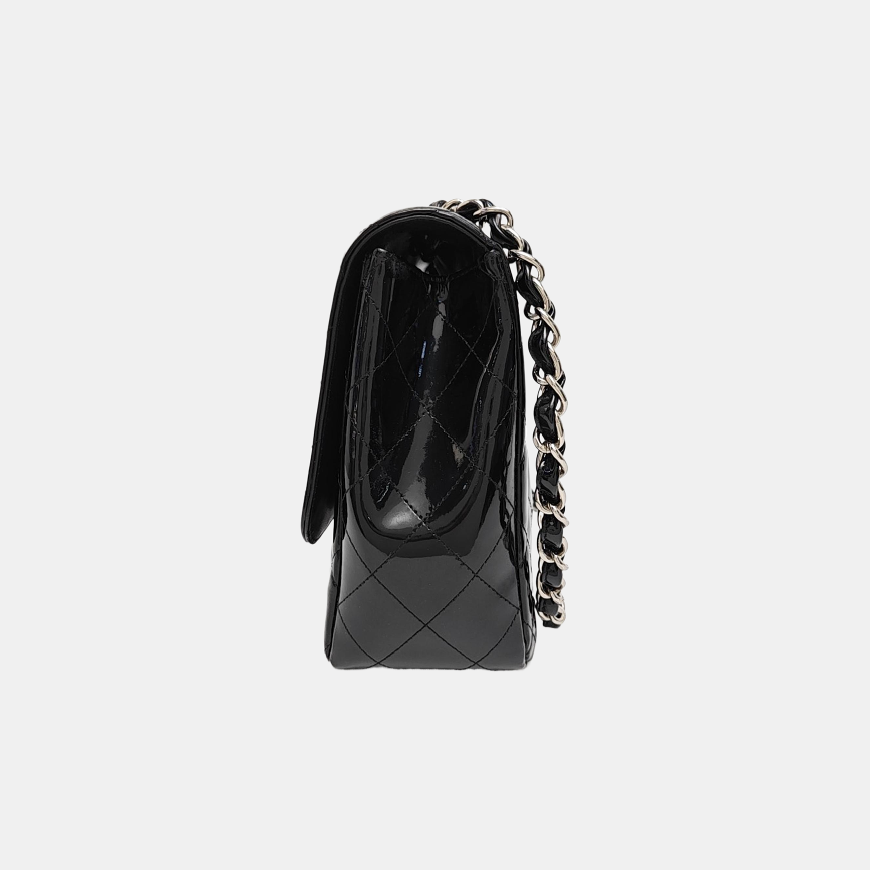 Large Quilted Patent Leather Black