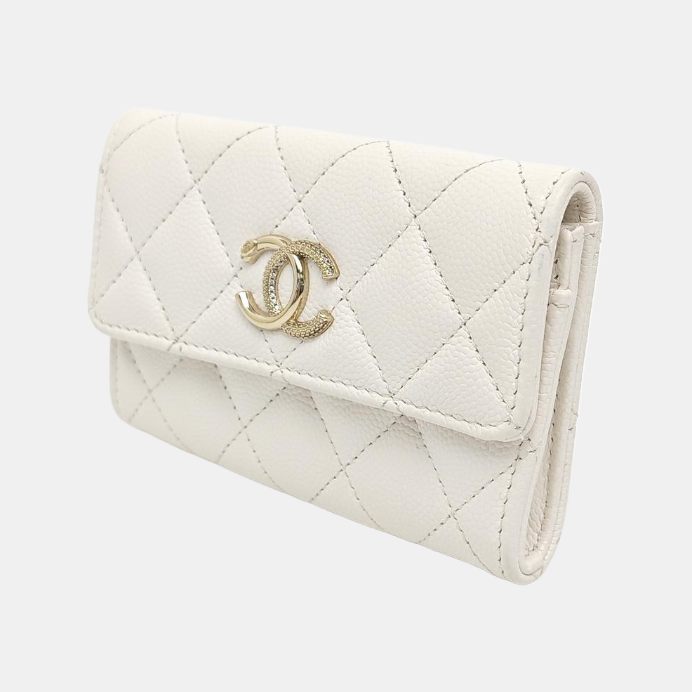 Quilted Grained Calfskin Wallet White