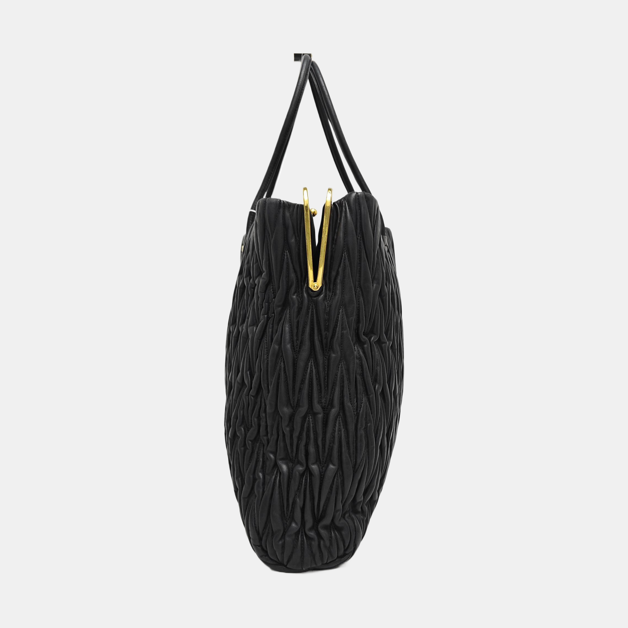 Quilted Lambskin Top Handle Bag Black