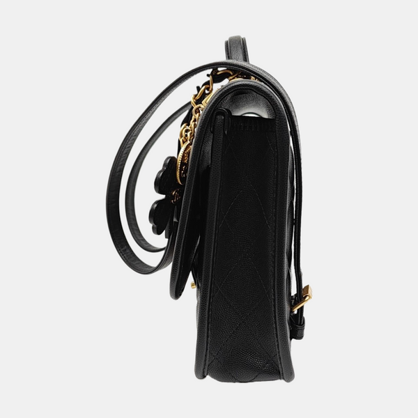 Quilted Grained Calfskin Backpack Black