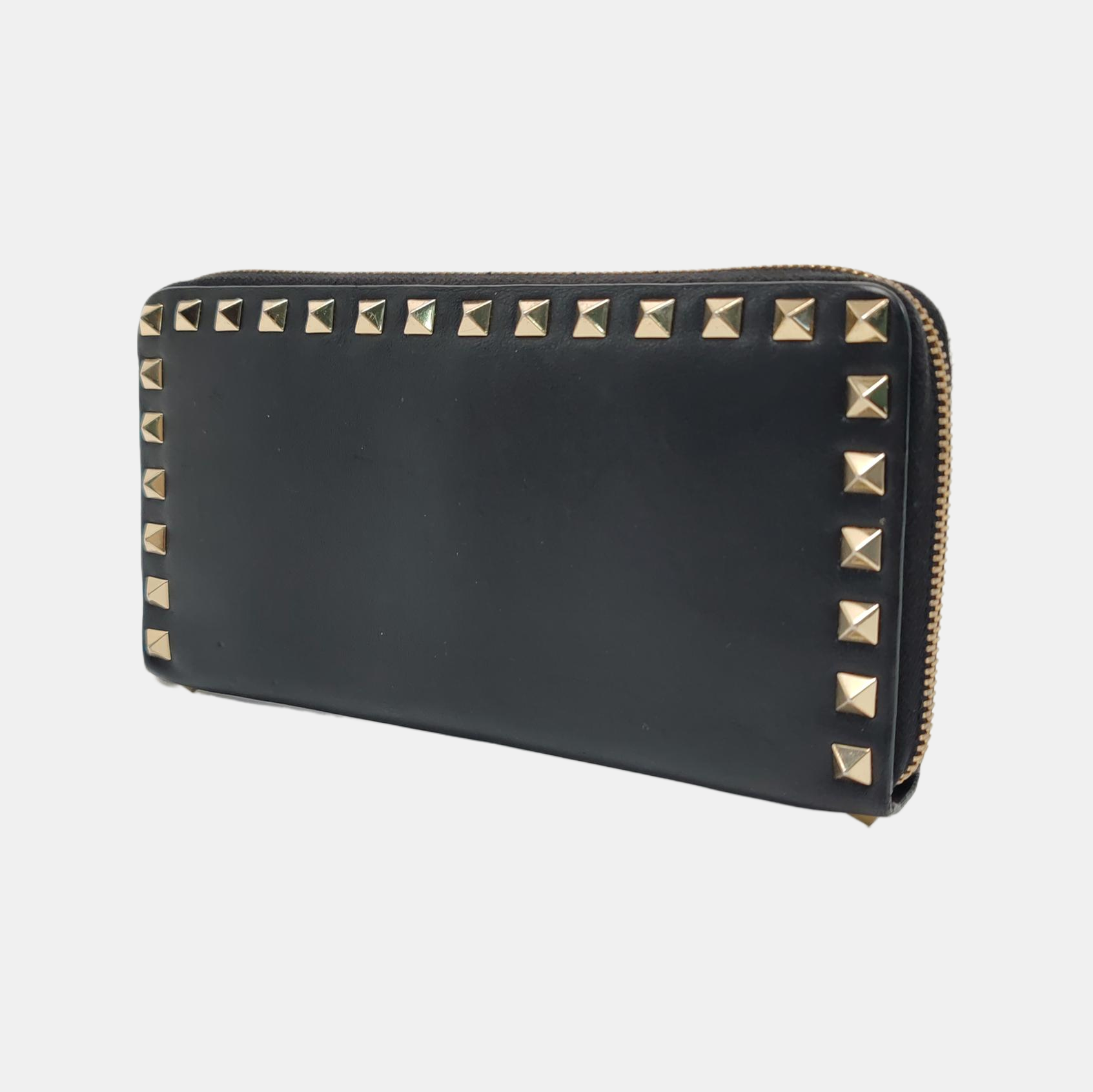 Rockstud Calfskin Black Wallet