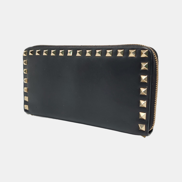 Rockstud Calfskin Black Wallet