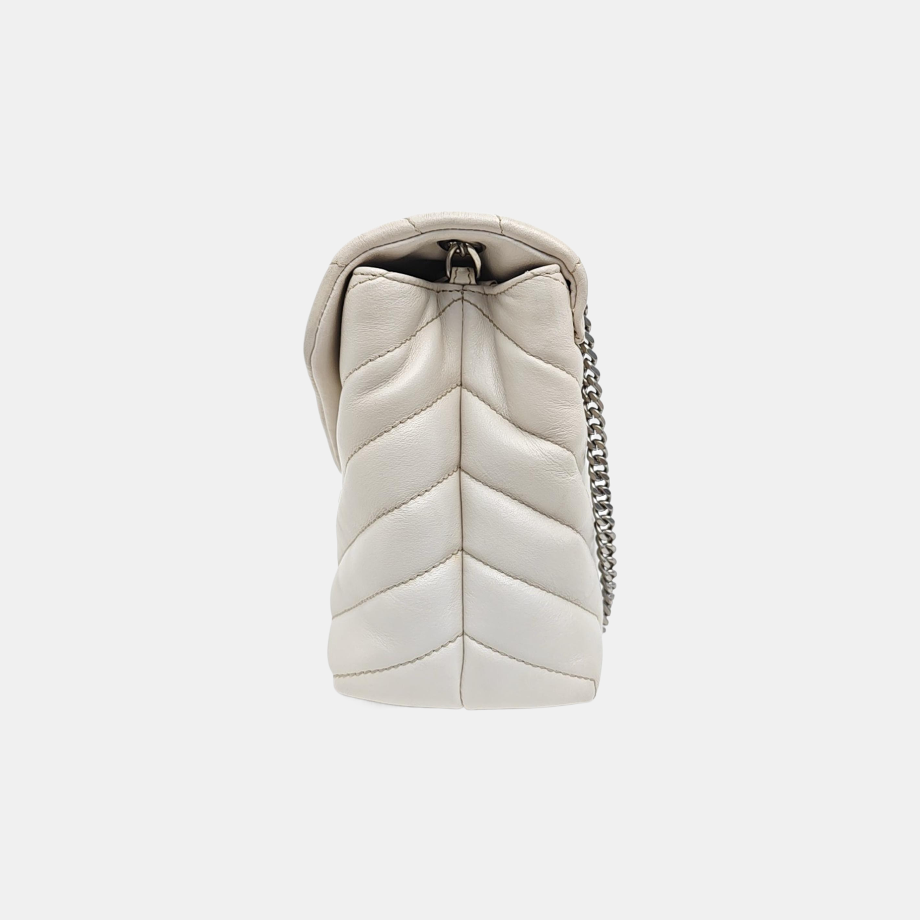 LOULOU Small Chevron Calfskin White