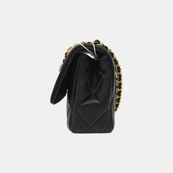 Quilted Lambskin Shoulder Bag Black