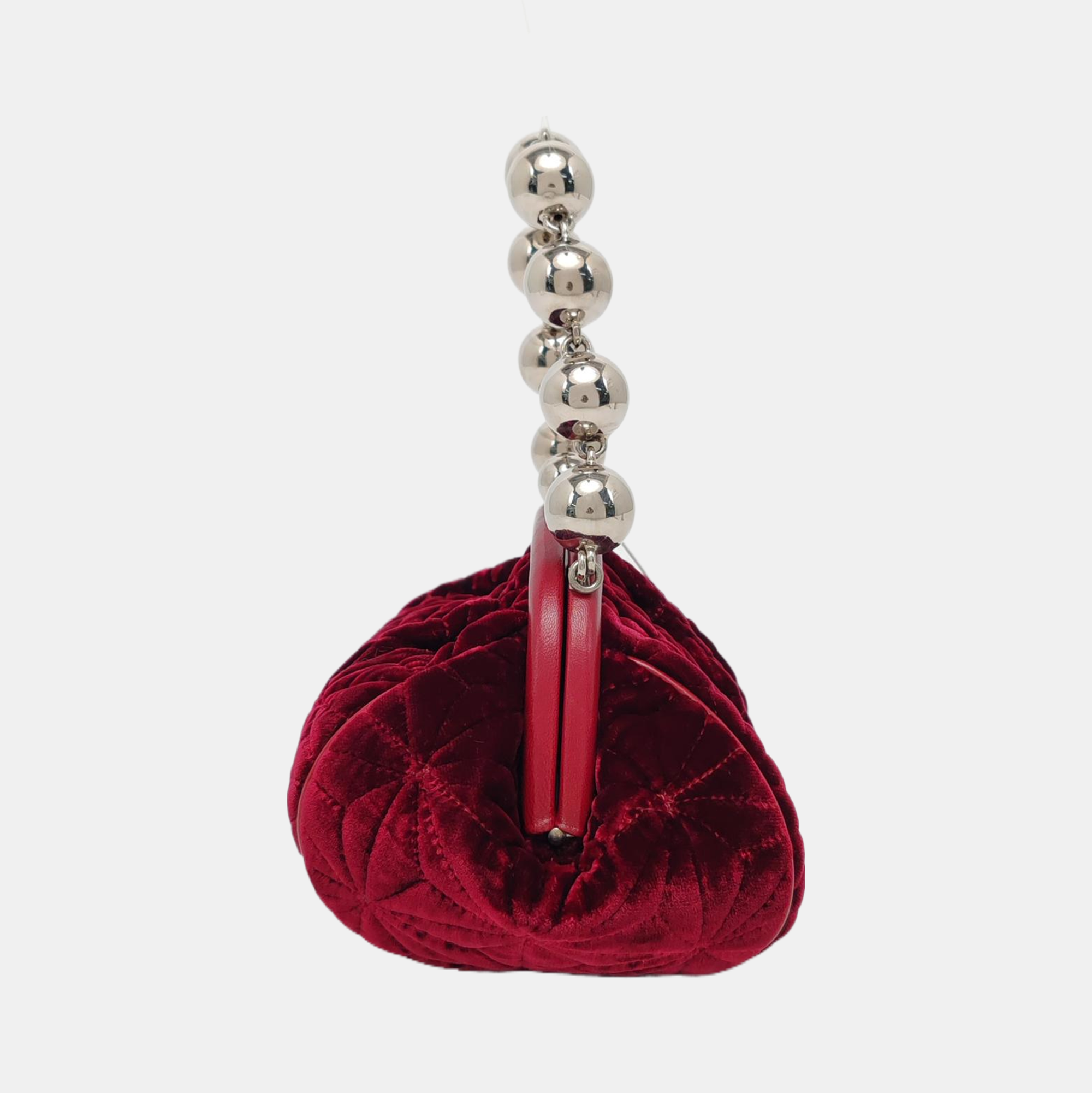 Quilted Fabric Top Handle Bag Red