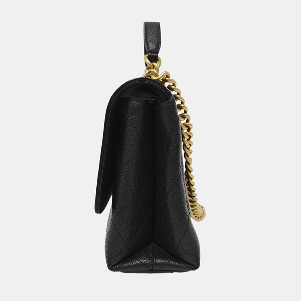 Quilted Grained Calfskin Shoulder Bag Black