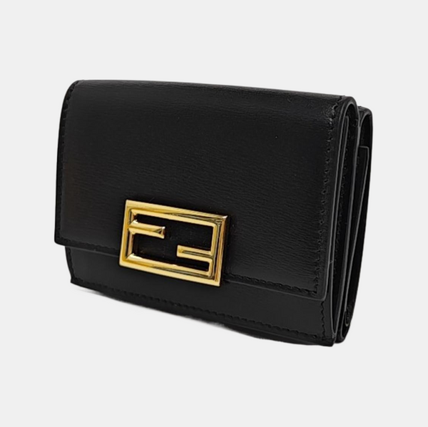 Trifold Calfskin Black Wallet