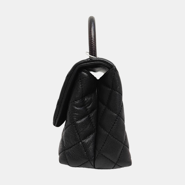 COCO HANDLE Small Quilted Grained Calfskin Black