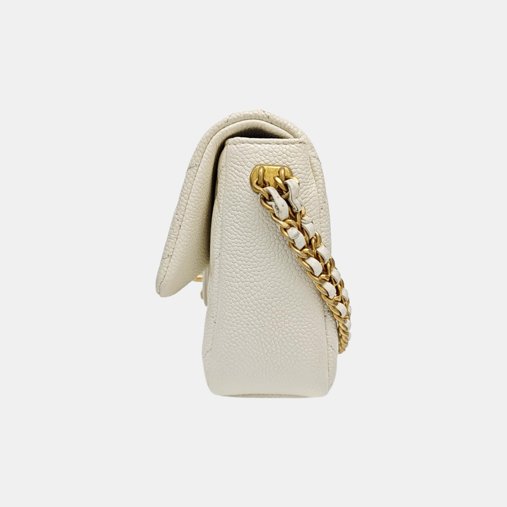 Quilted Grained Calfskin Shoulder Bag Mini White