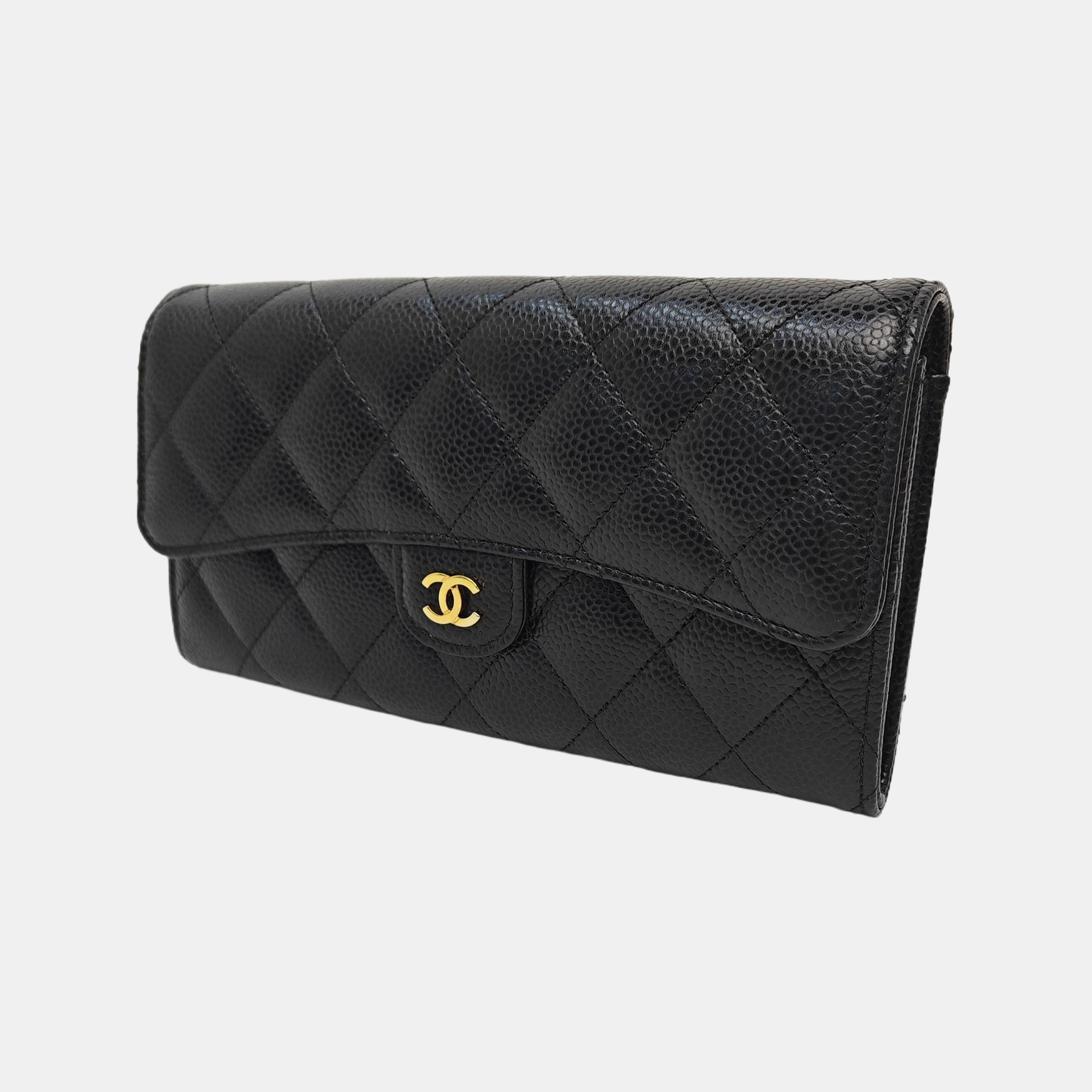 CLASSIC FLAP Mini Quilted Grained Calfskin Black Wallet