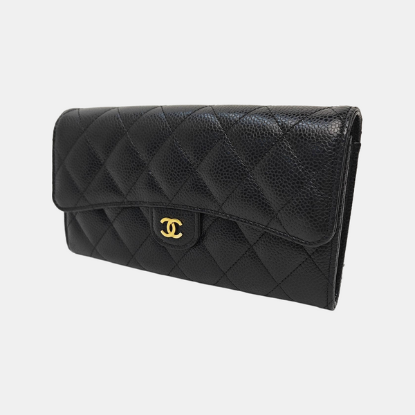 CLASSIC FLAP Mini Quilted Grained Calfskin Black Wallet