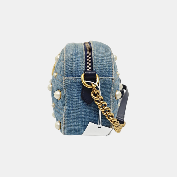 GG Marmont Small Quilted Canvas Blue