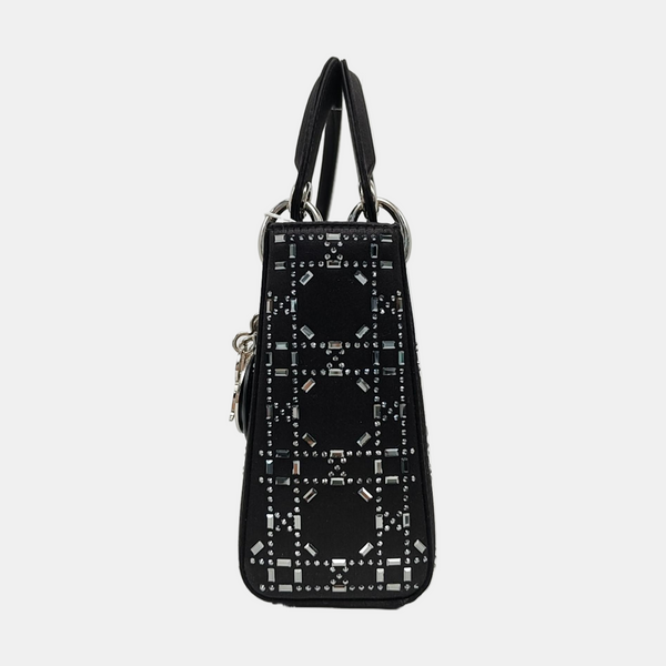 Authenticated pre-owned  Lady Dior Mini Cannage Silk Satin Black - Tote Bag at Looply