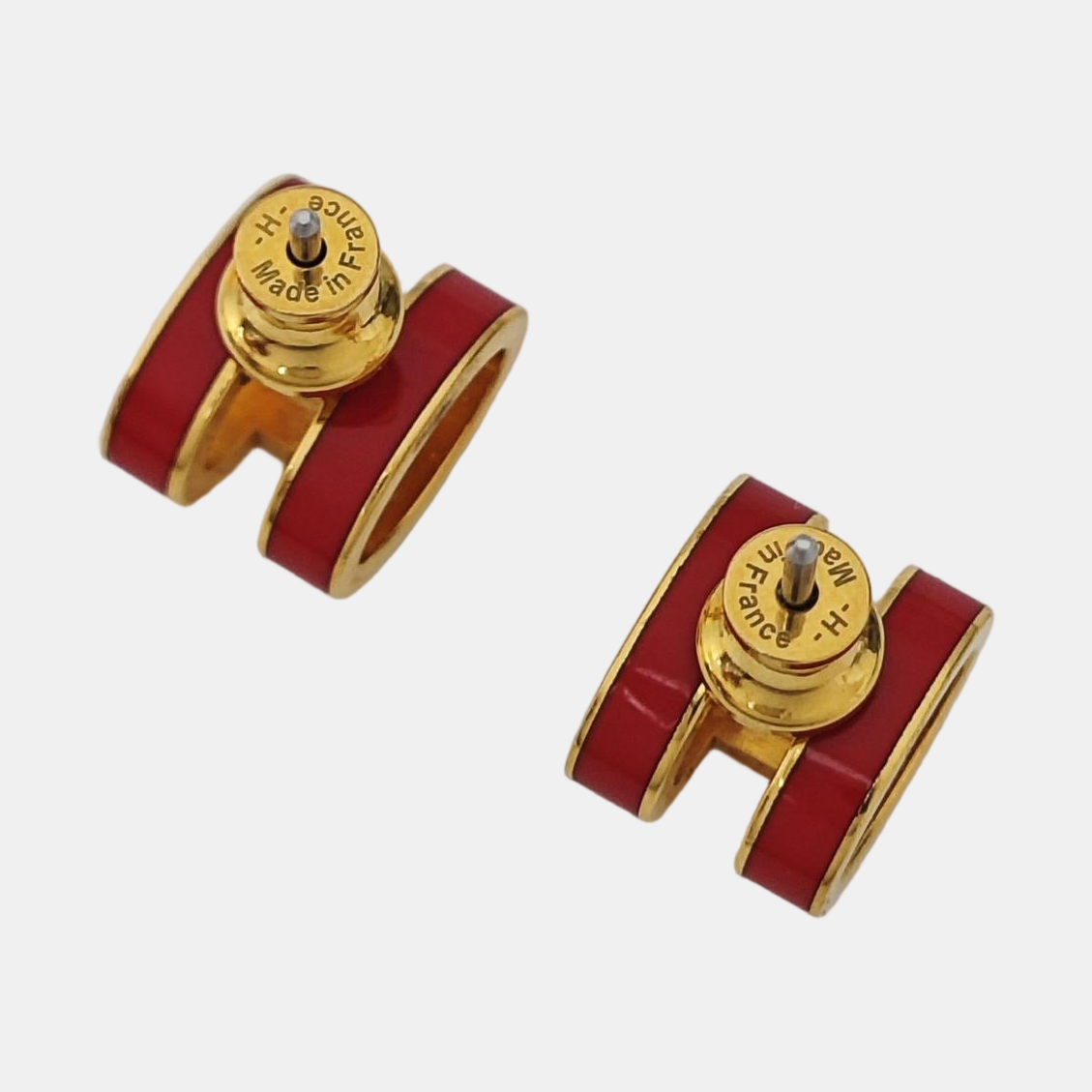 Pop H Metal Red Stud Earrings