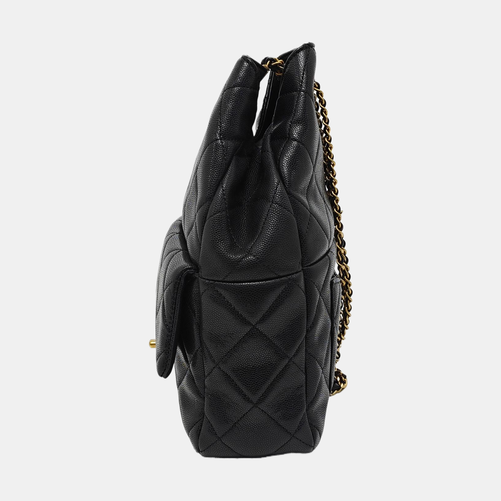 Quilted Grained Calfskin Backpack Black