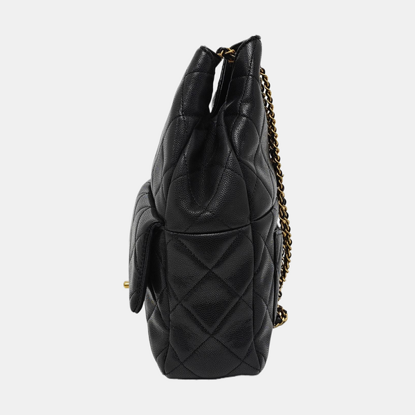 Quilted Grained Calfskin Backpack Black