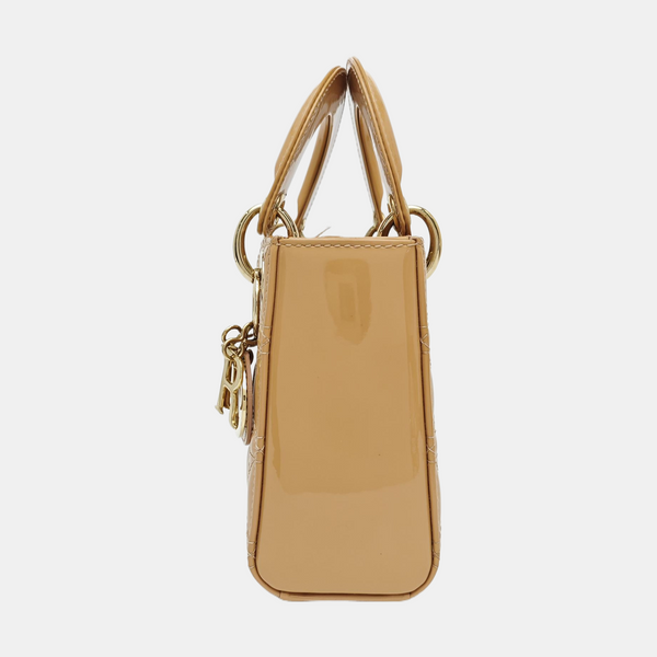 Lady Dior Mini Cannage Patent Leather Beige