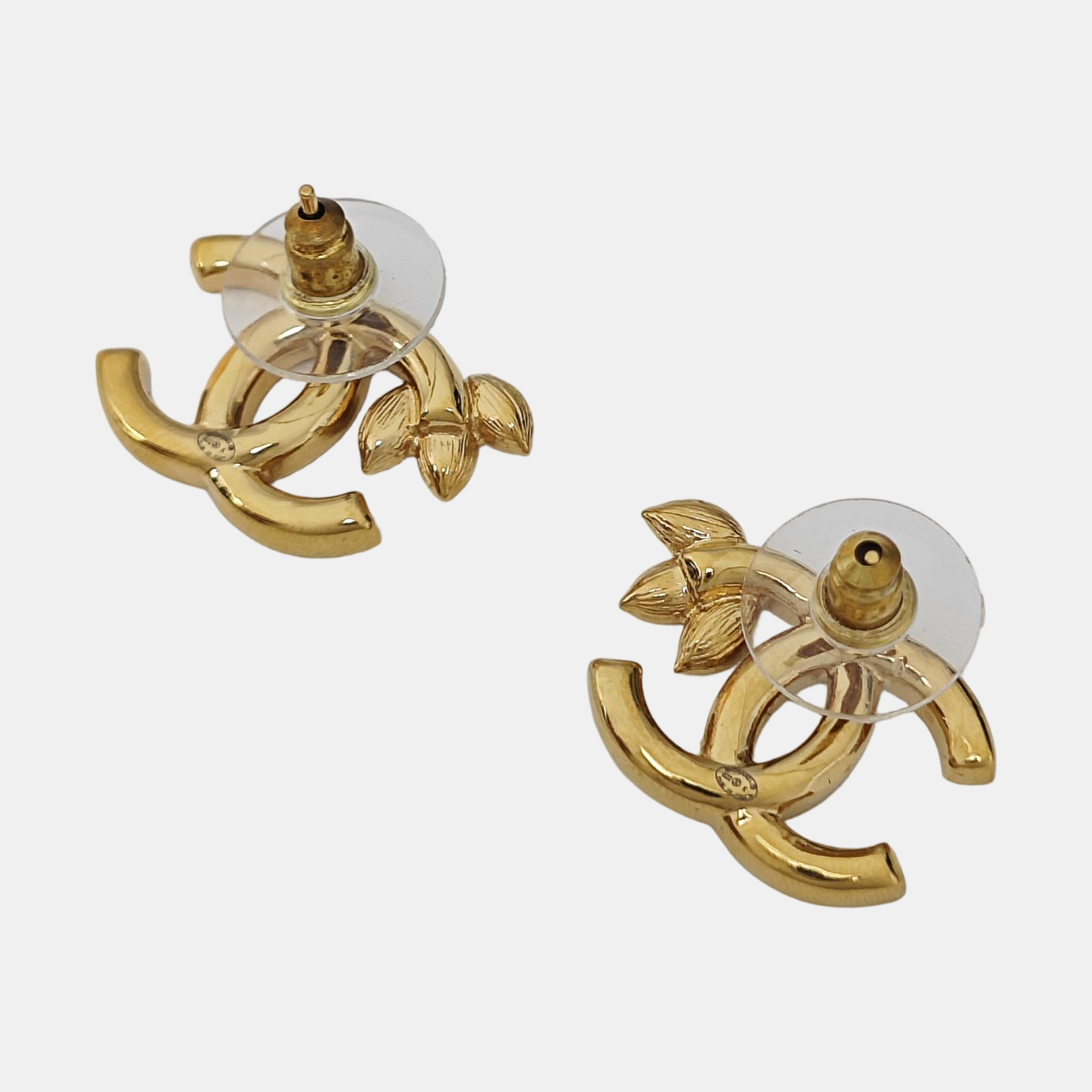 CC Logo Metal Gold Stud Earrings