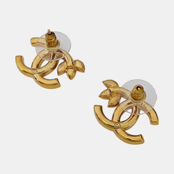CC Logo Metal Gold Stud Earrings
