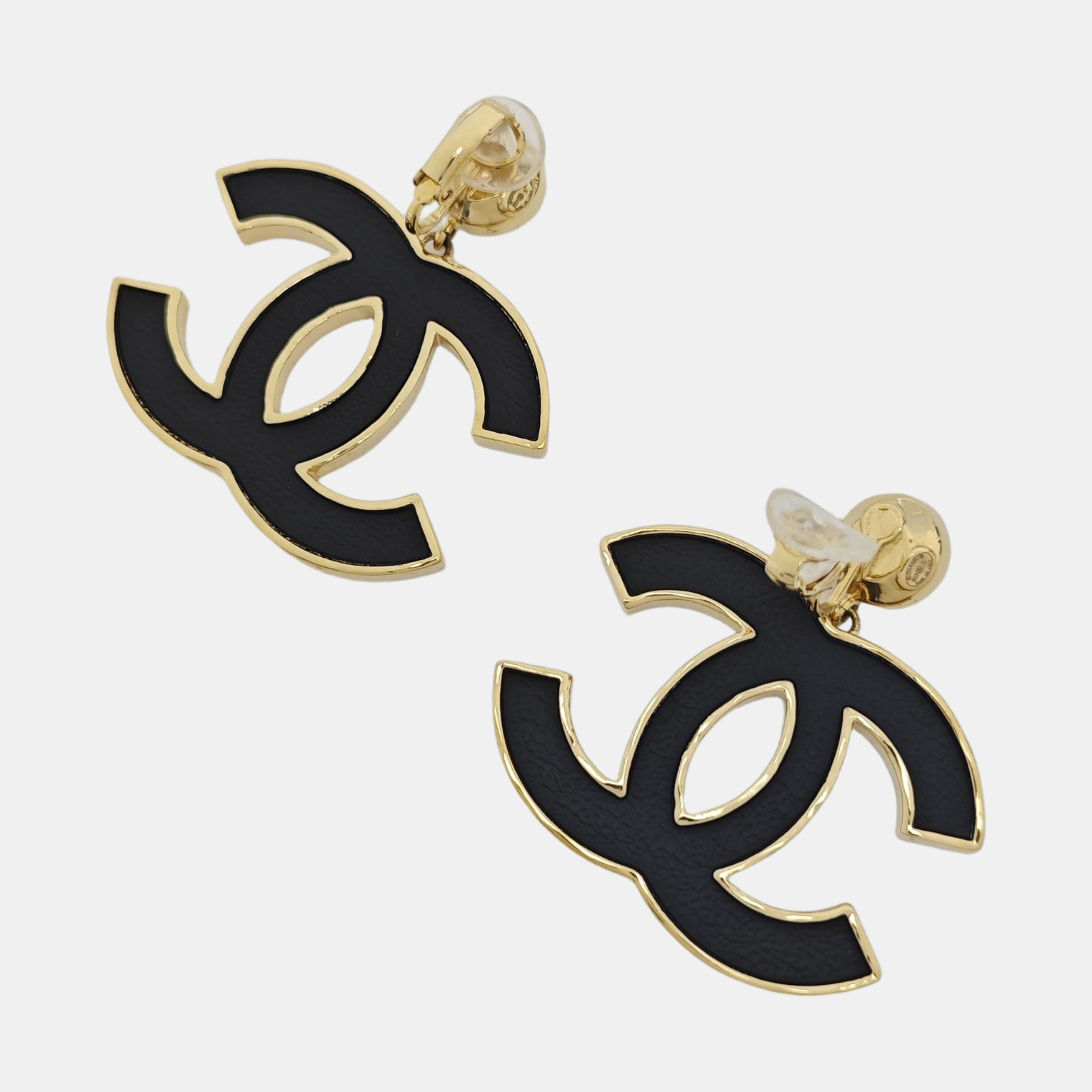 CC Logo Metal Black Clip On Earrings