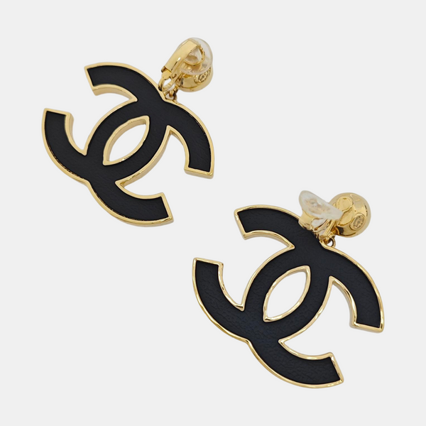 CC Logo Metal Black Clip On Earrings