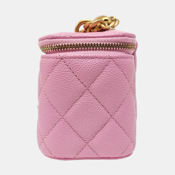 VANITY CASE Small Quilted Grained Calfskin Pink