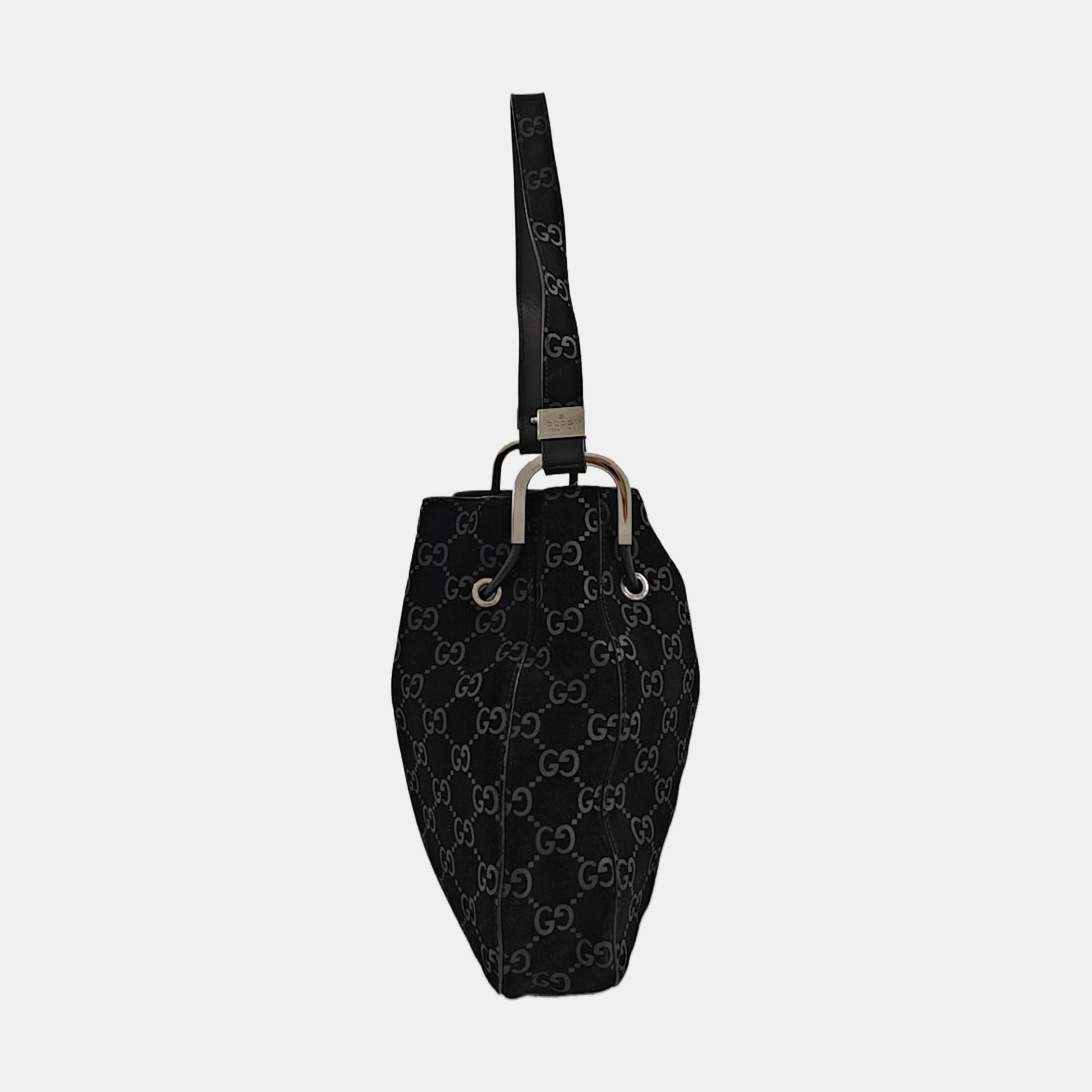Monogram Suede Shoulder Bag Black