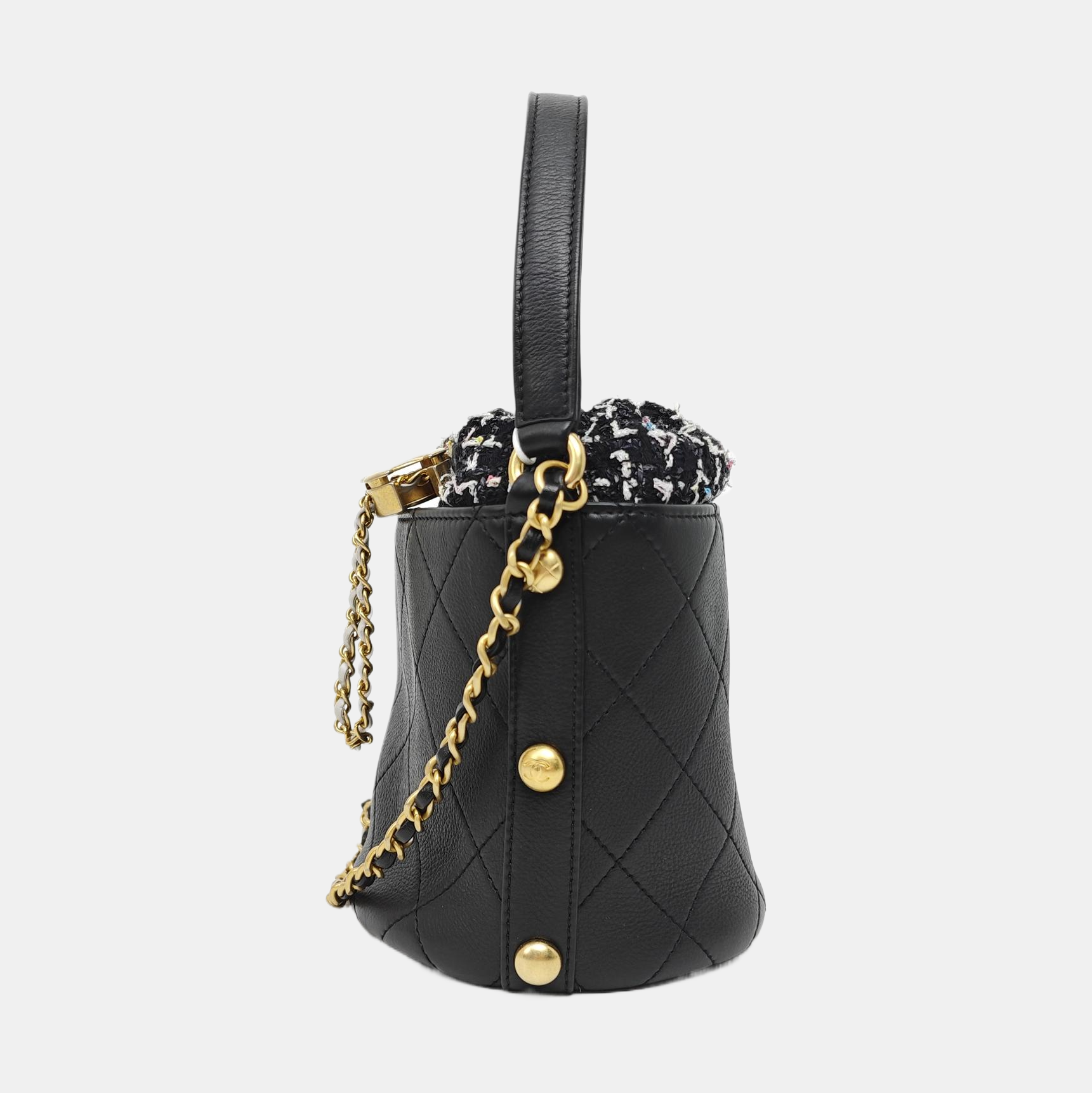 Quilted Calfskin Bucket Bag Black