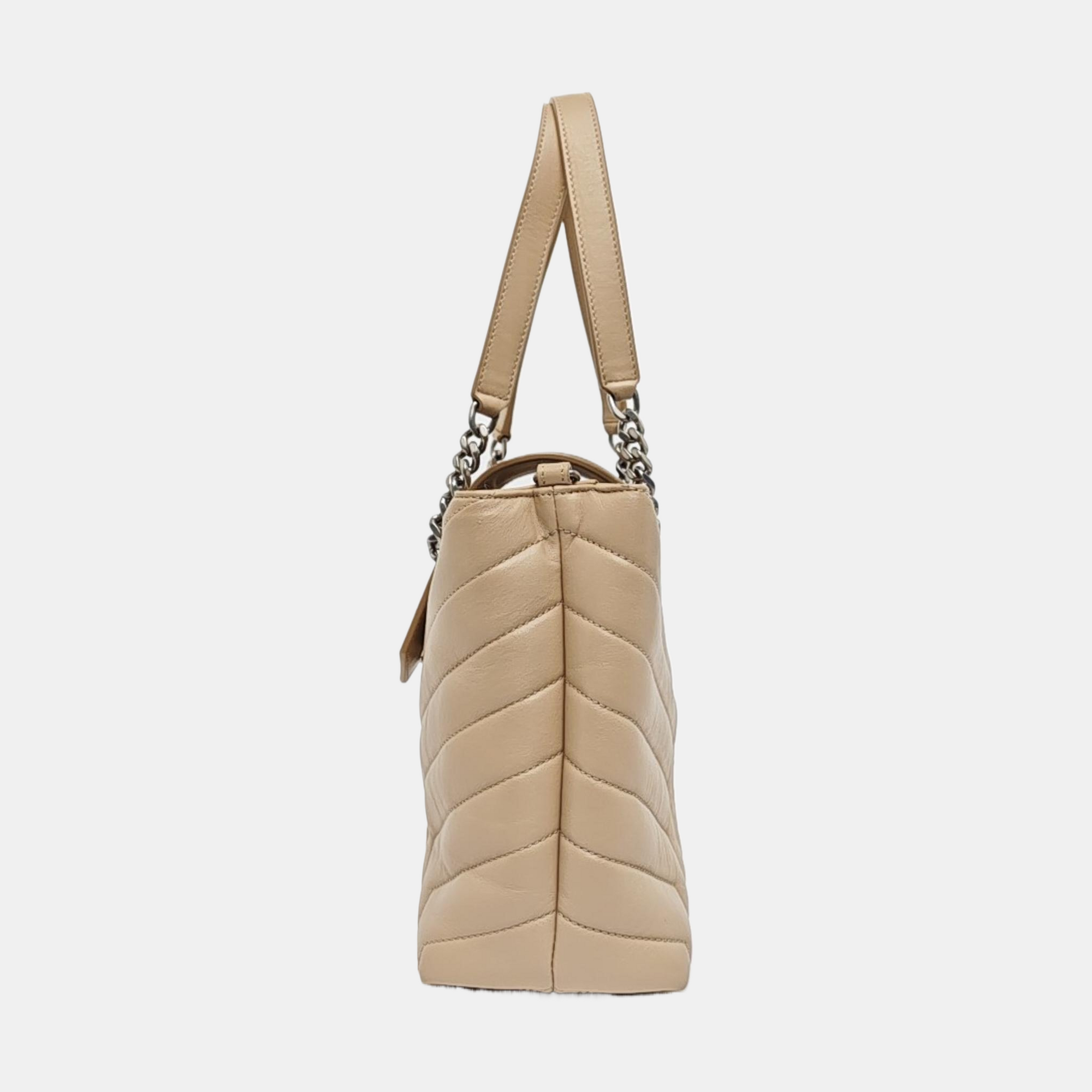 Chevron Leather Shoulder Bag Beige