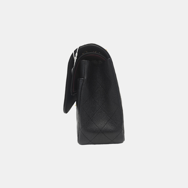 Quilted Grained Calfskin Shoulder Bag Large Black