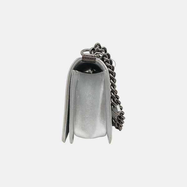 BOY CHANEL Medium Lambskin Silver