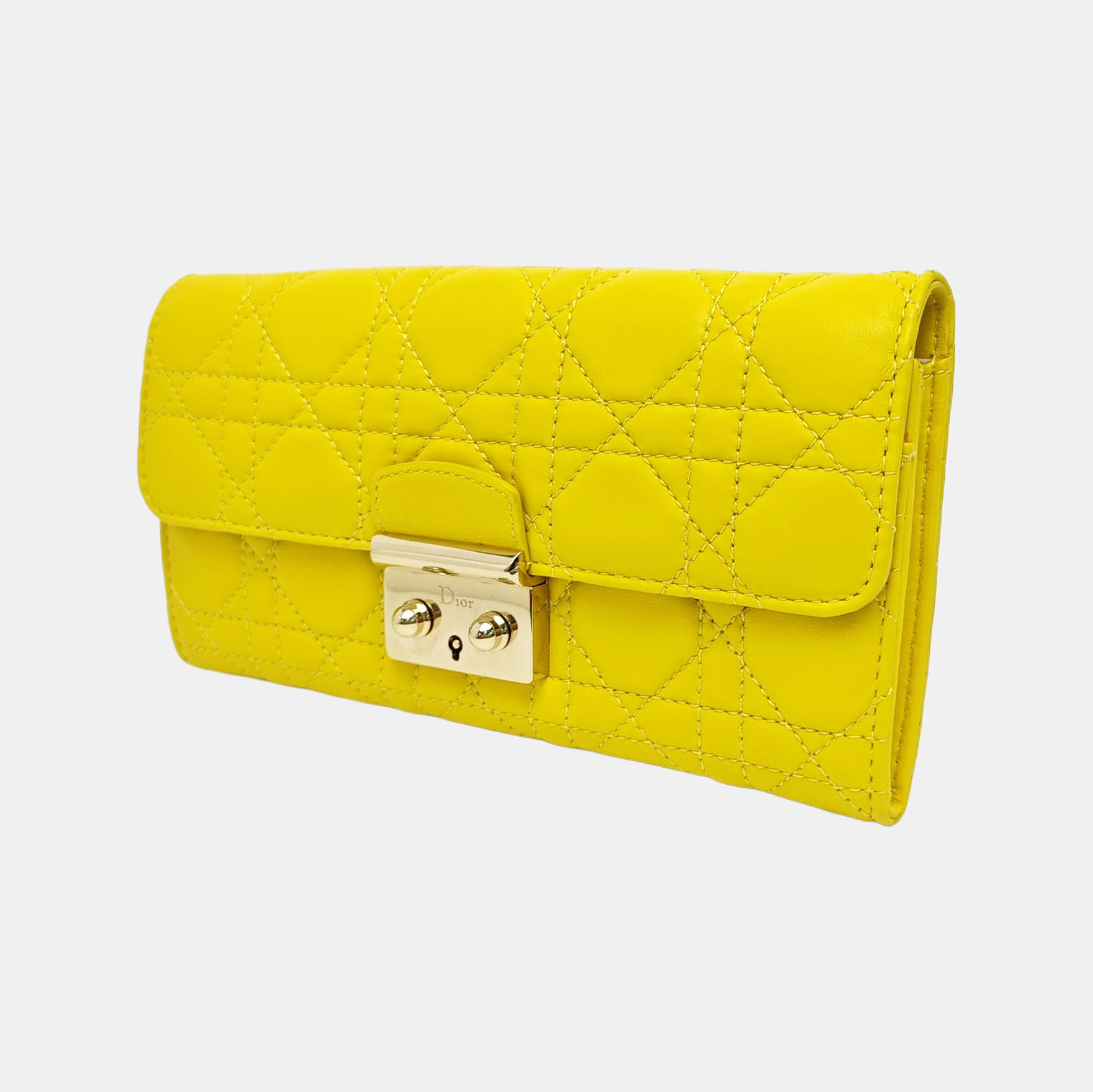 Miss Dior Cannage Lambskin Yellow Wallet