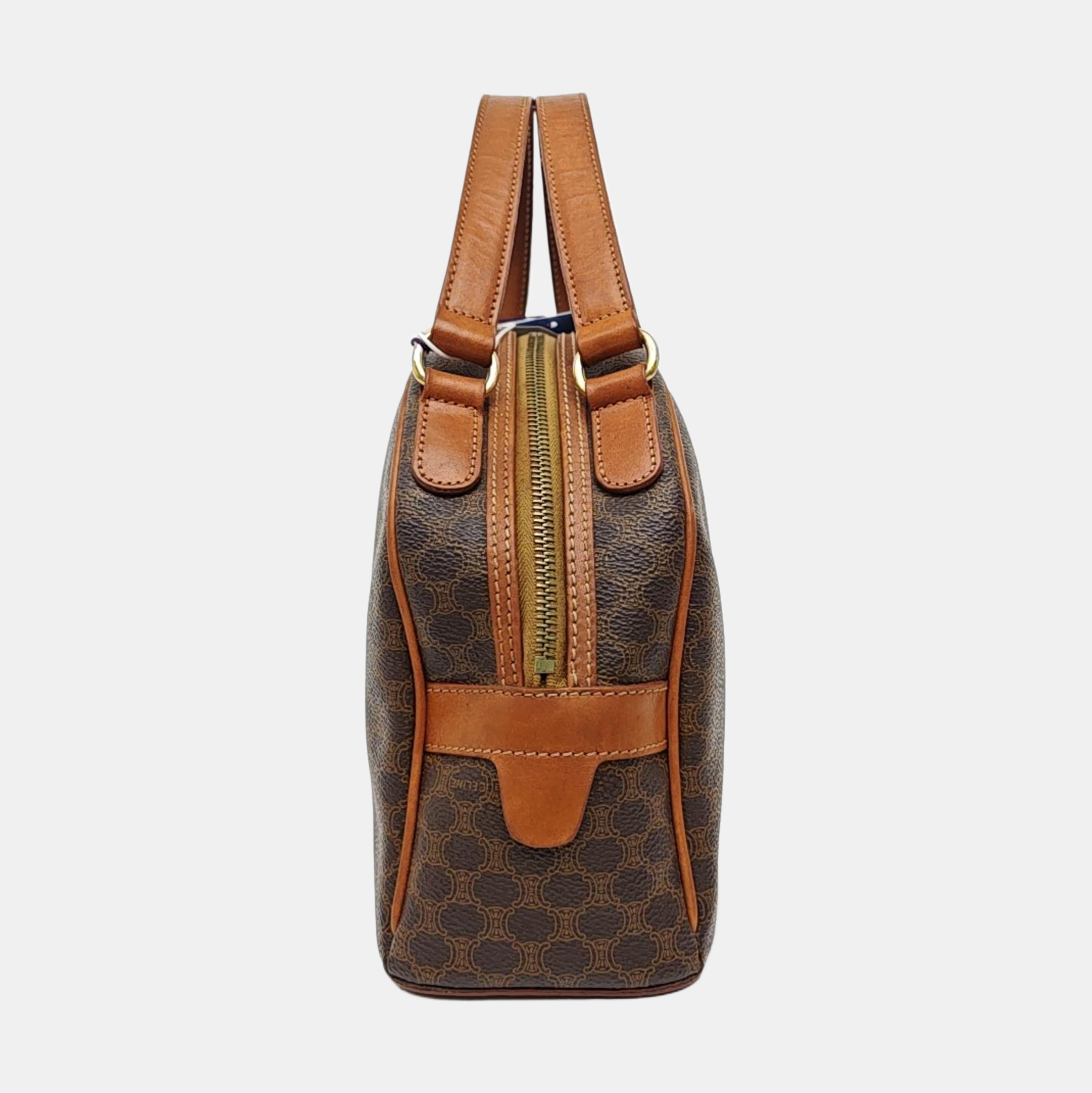 Coated Canvas Top Handle Bag Brown