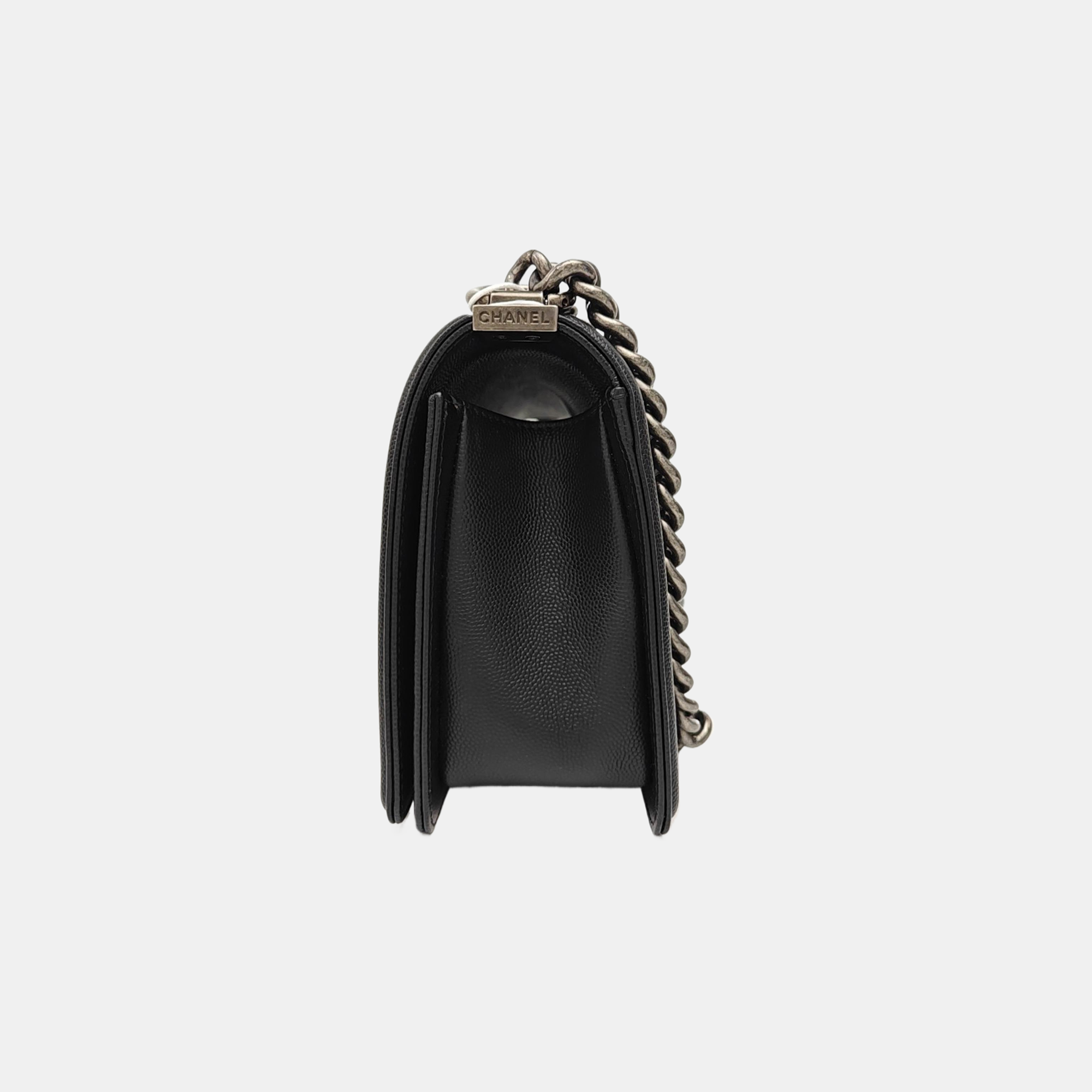 BOY CHANEL Medium Quilted Grained Calfskin Black