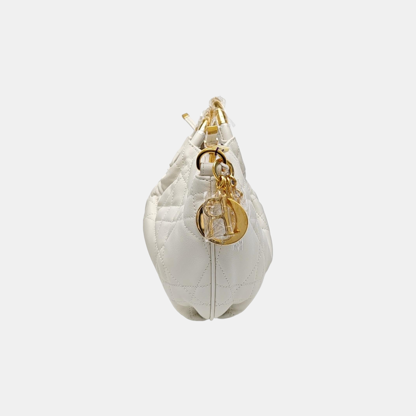 Cannage Calfskin Shoulder Bag White