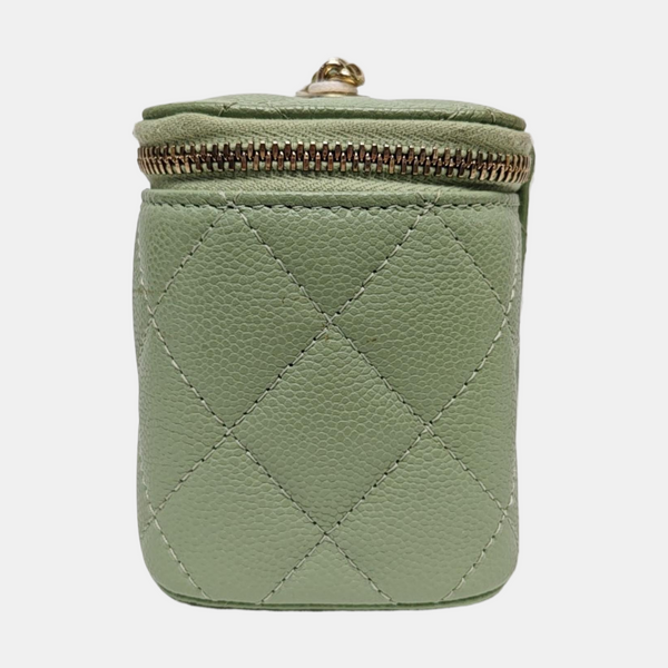 VANITY CASE Mini Quilted Grained Calfskin Green