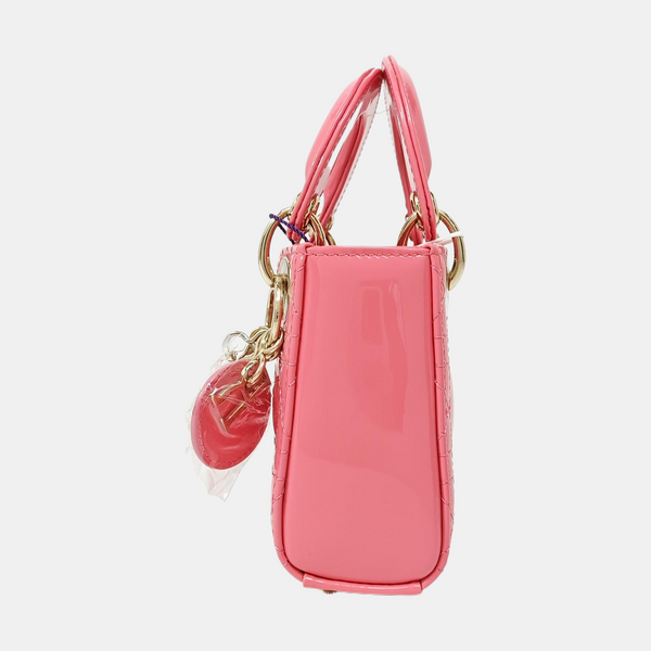 Lady Dior Mini Cannage Patent Calfskin Pink