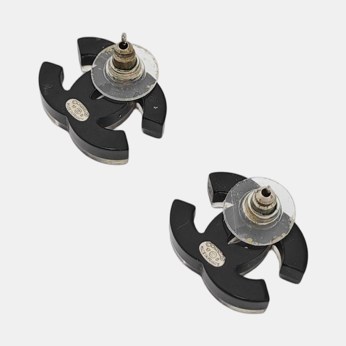 CC Logo Synthetic Material Black Stud Earrings