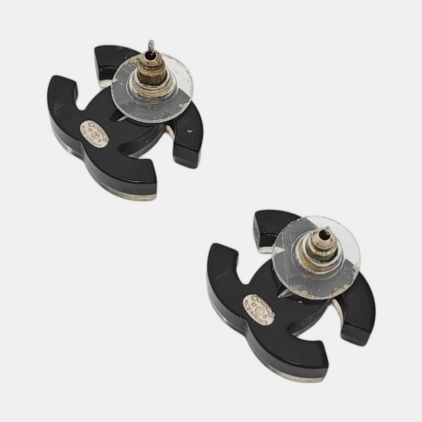 CC Logo Synthetic Material Black Stud Earrings