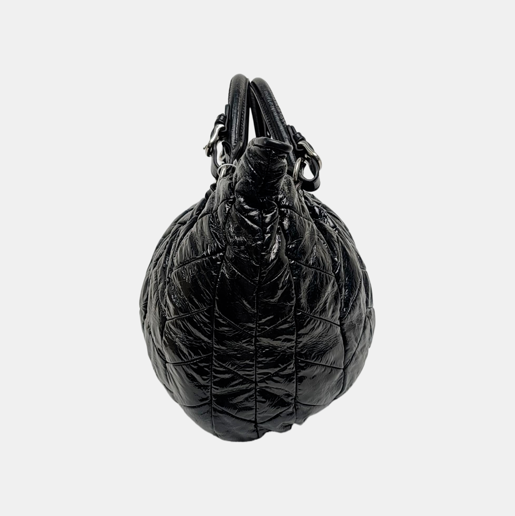 Quilted Patent Leather Tote Bag Black