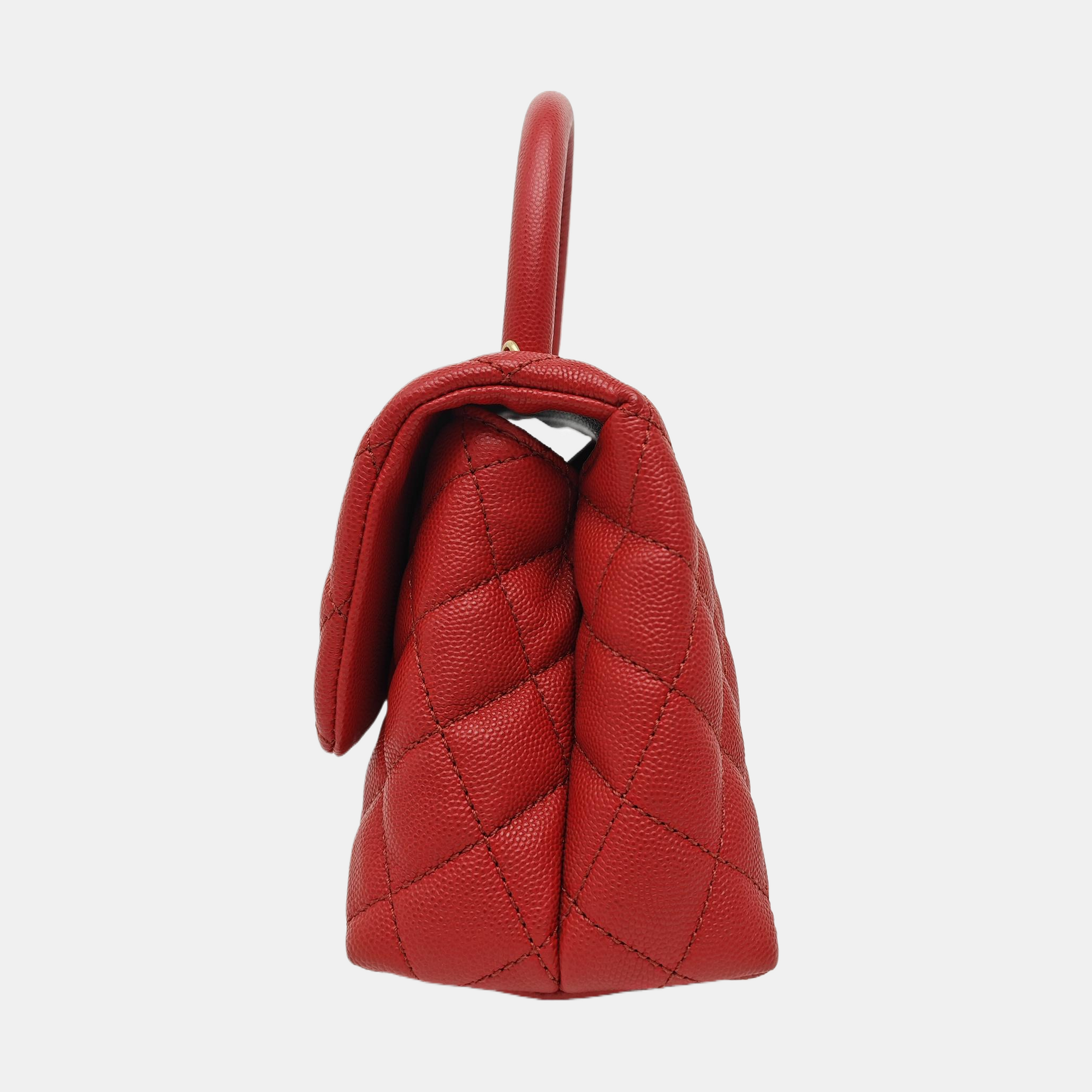 COCO HANDLE Small Quilted Grained Calfskin Red