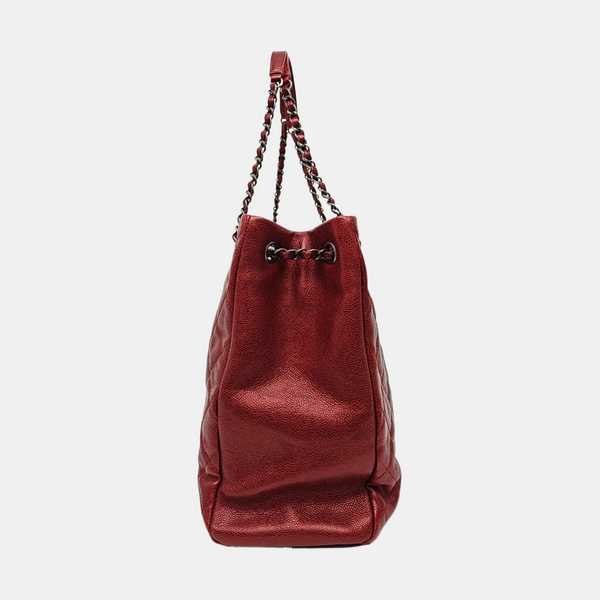 Quilted Grained Calfskin Tote Bag Red