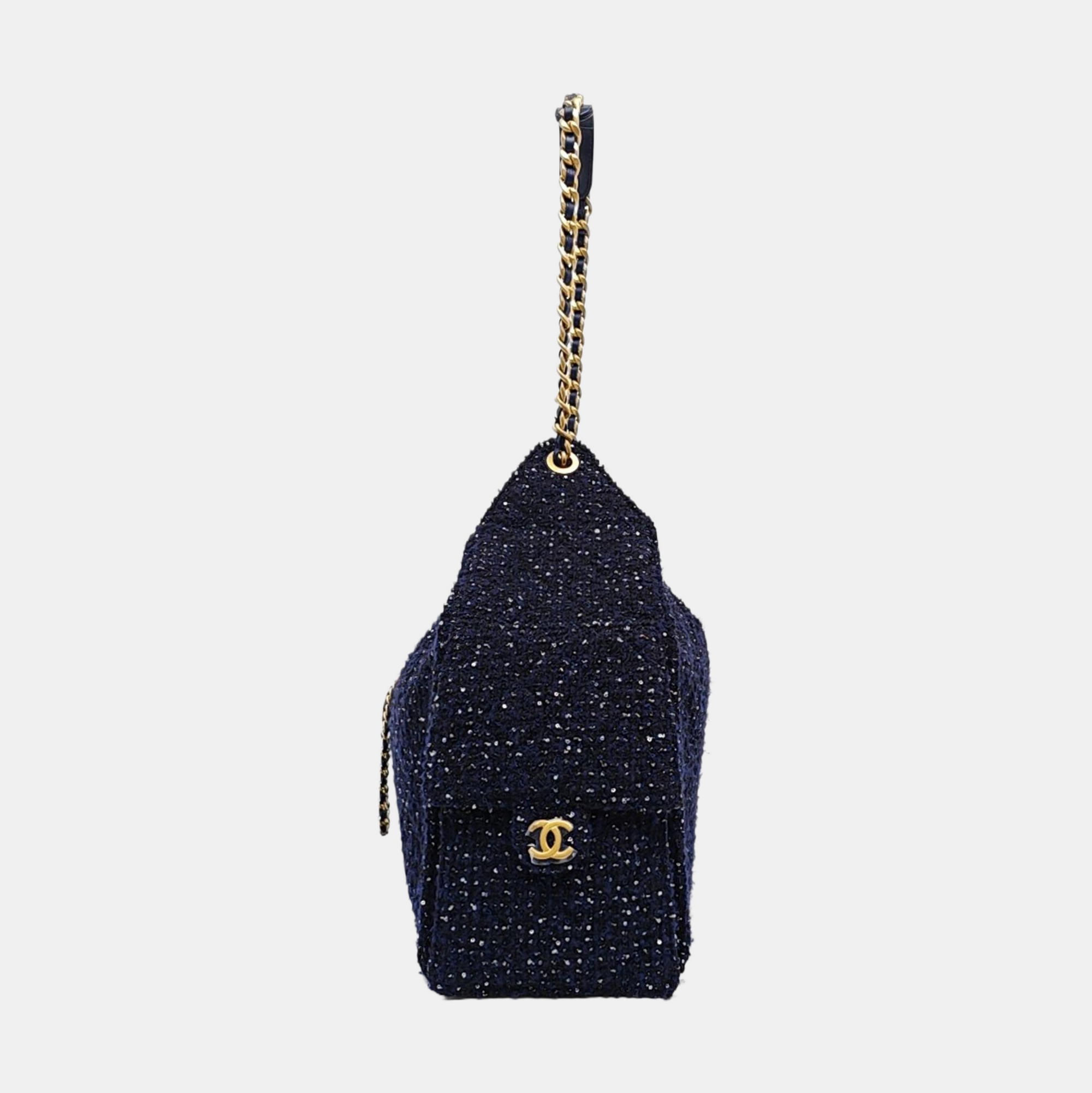CHANEL 25 Medium Quilted Fabric Blue
