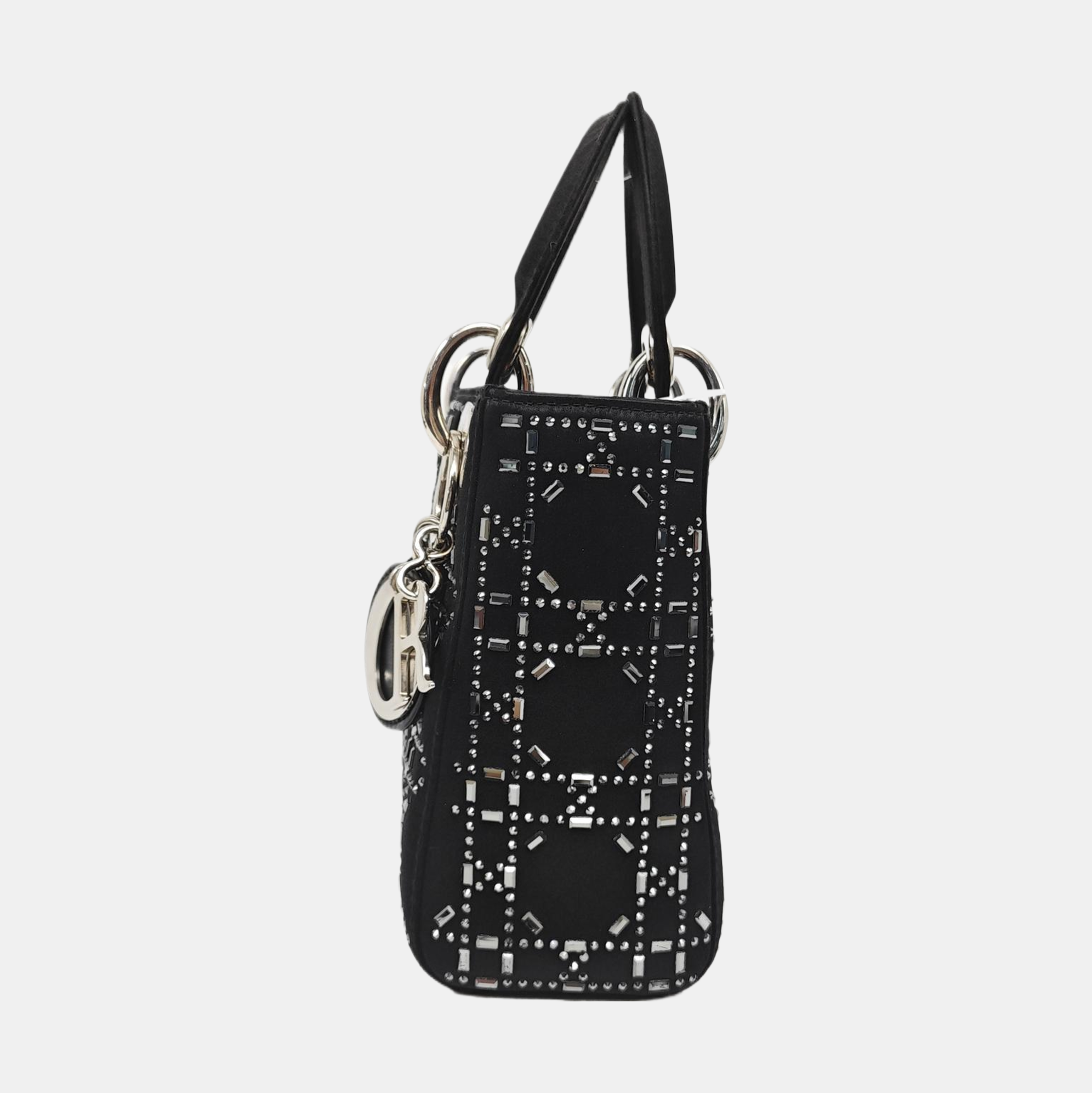 Authenticated pre-owned  Lady Dior Mini Cannage Silk Satin Black - Tote Bag at Looply