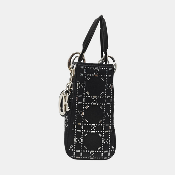 Authenticated pre-owned  Lady Dior Mini Cannage Silk Satin Black - Tote Bag at Looply
