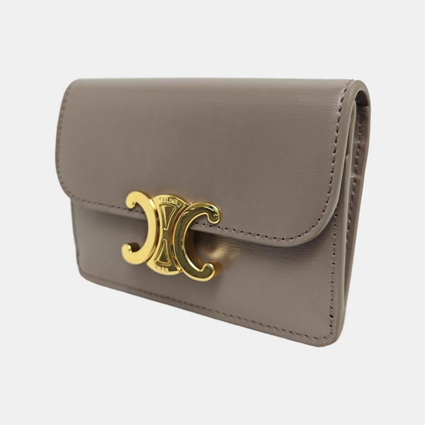 TRIOMPHE Mini Calfskin Gray Card Holder