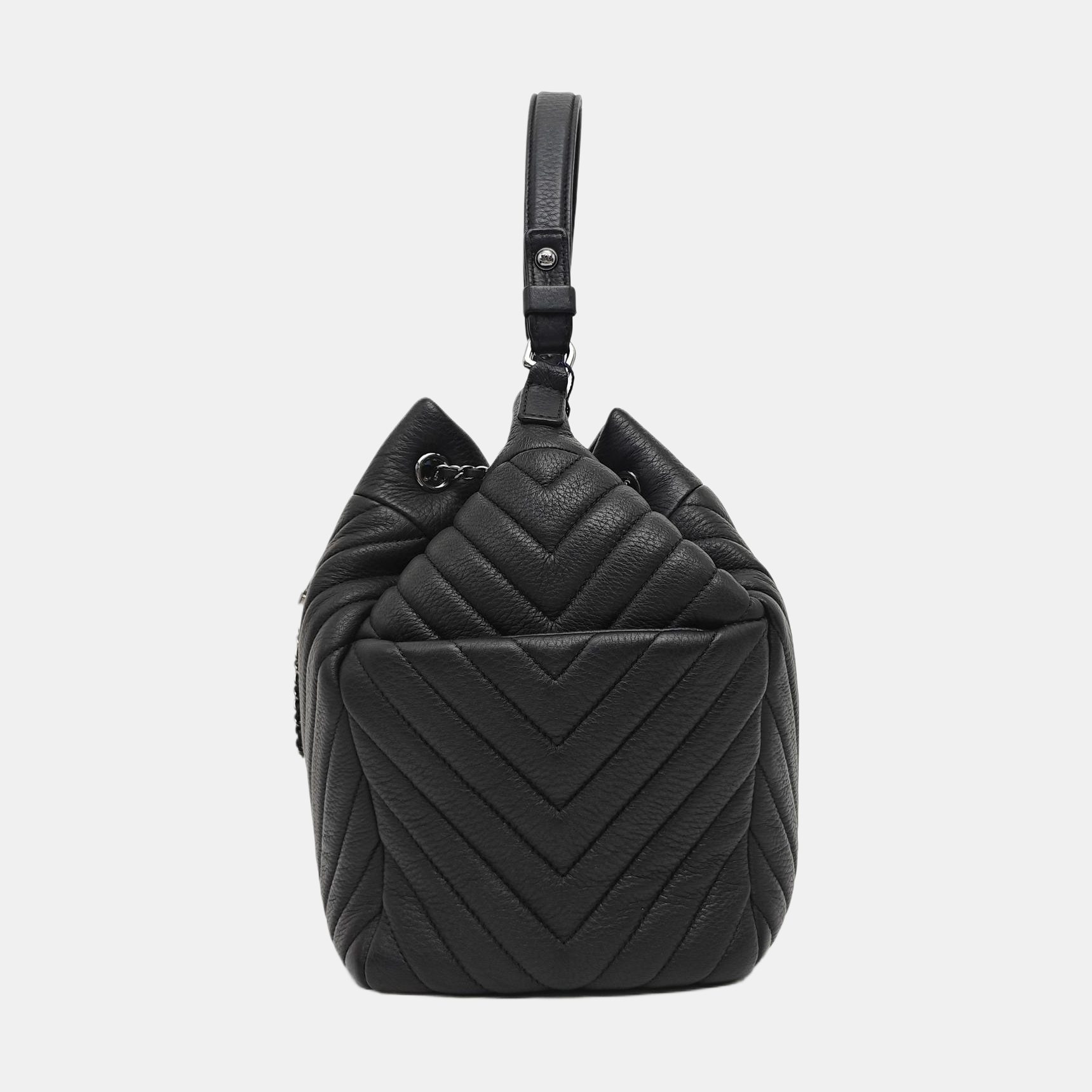 Chevron Deer Leather Shoulder Bag Black